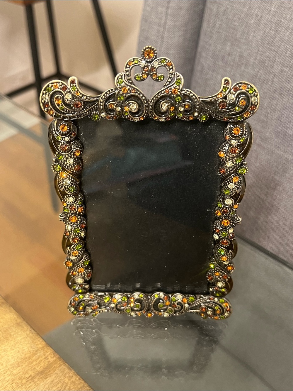 Ornate Jeweled Picture Frame - Orange & Green Accents